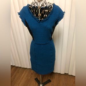 Rebecca Taylor A line Dress Blue with Black Accent Raw Edge Trim